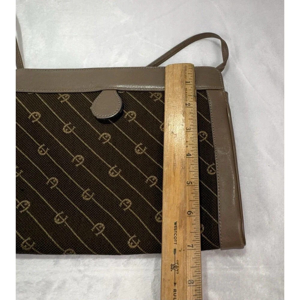 Vtg Etienne Aigner Shoulder Bag Purse Brown Logo Leather Trim Old Money Grandma